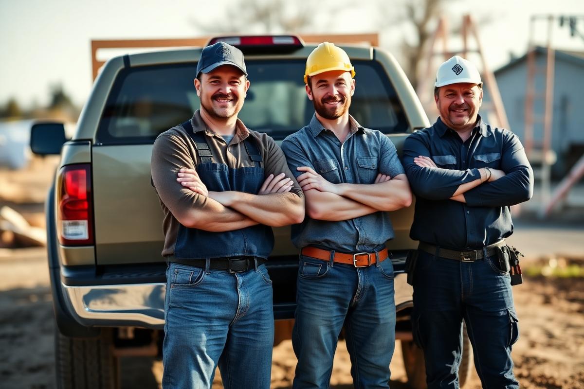 Haskins Property Contracting crew standing in front of a work truck at a jobsite