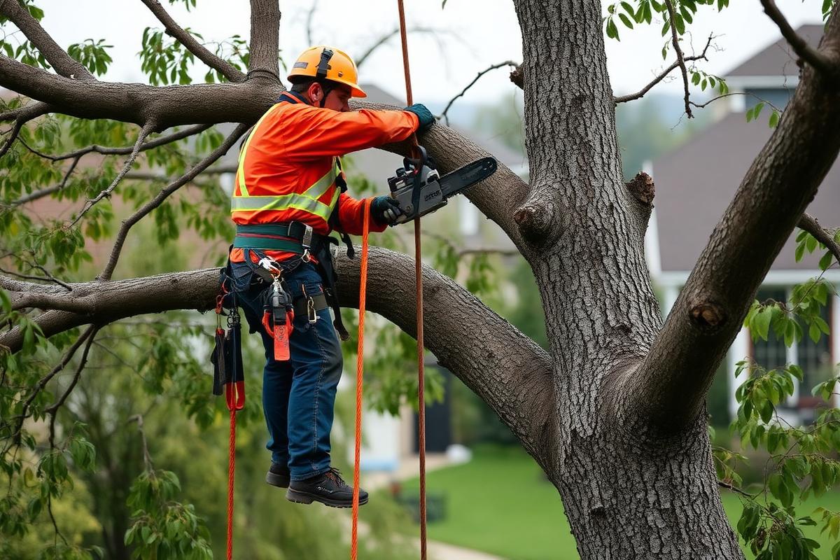 Tree removal crew working at a residential property in Lucas County, Ohio